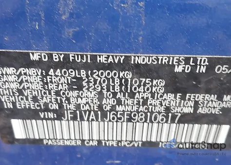 2015 Subaru Wrx Limited z USA, uszkodzony, nr VIN JF1VA1J65F9810617